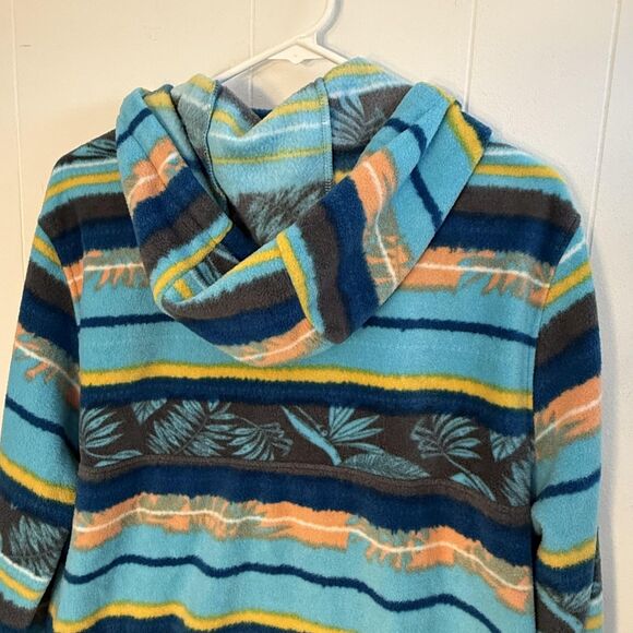 O'Neill Hoodie Mens Large Blue Fleece Quarter Zip Striped Tropical Surf Pullover - Picture 6 of 9